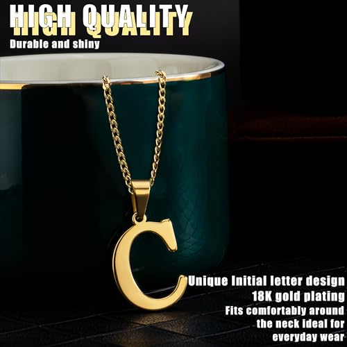 Suweibuke Initial Necklace for Men Women Boys Girls, 18K Gold Plated 26 Letters Pendant Necklace, Personalized Jewelry Gifts - color: Gold-C