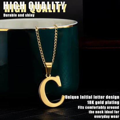 Suweibuke Initial Necklace for Men Women Boys Girls, 18K Gold Plated 26 Letters Pendant Necklace, Personalized Jewelry Gifts - color: Gold-C
