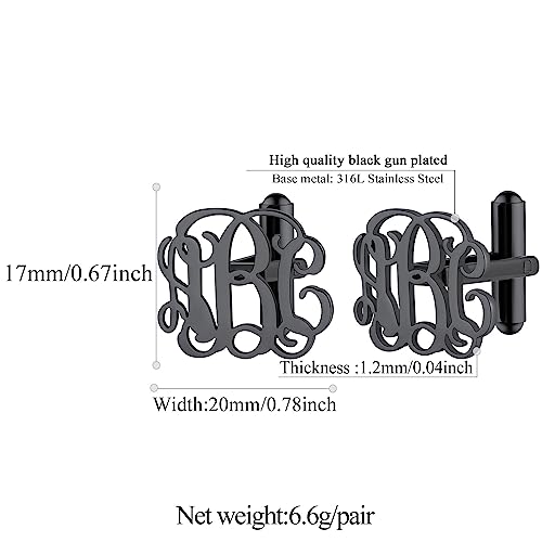 FindChic Stainless Steel Round Cufflinks with Custom Text/Picture/Monogram Letters 18K Gold Plated/Black Color for Men Groom Suits Shirts, with Gift Box - style: 04. custom 3 monograms (black)