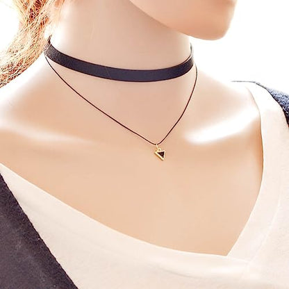 Fesciory Black Necklaces for Women, Adjustable Layered Velvet Leather Lace Collar Necklace, Goth Jewelry Gifts. - color: Double Layer Triangle1