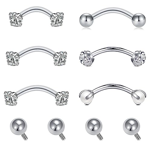 Rook Piercing Jewelry Rook Earrings for Women Eyebrow Rings Surgical Steel Vertical Labret Jewelry 16g 14g Curved Barbell Snug Daith Surface Tragus Piercing Jewelry Silver Gold - color: A4-silver-mix length