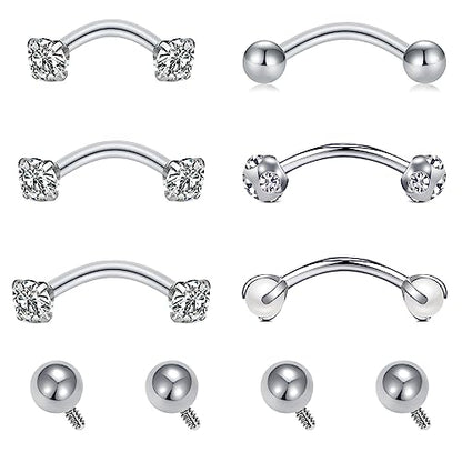 Rook Piercing Jewelry Rook Earrings for Women Eyebrow Rings Surgical Steel Vertical Labret Jewelry 16g 14g Curved Barbell Snug Daith Surface Tragus Piercing Jewelry Silver Gold - color: A4-silver-mix length