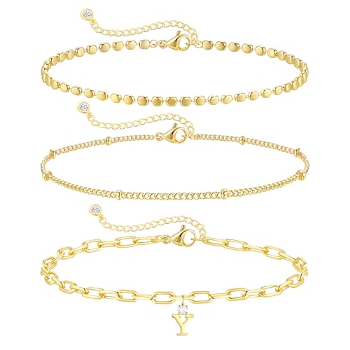 ZHESHY Gold Initial Bracelets for Women Dainty Letter A-Z Charm Bracelets Non Tarnish 14K Gold Plated Stackable Layered Paperclip Link Chain Bracelets Stack Set Personalized Gifts Womens Jewelry - color: Gold Y