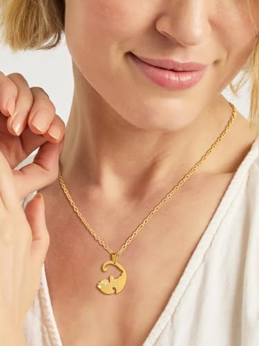U7 Cat Pendant Necklace for Women Stainless Steel Cute Kitty Cat Jewelry Gift - style: 02-Round Cat Set-Gold+Steel