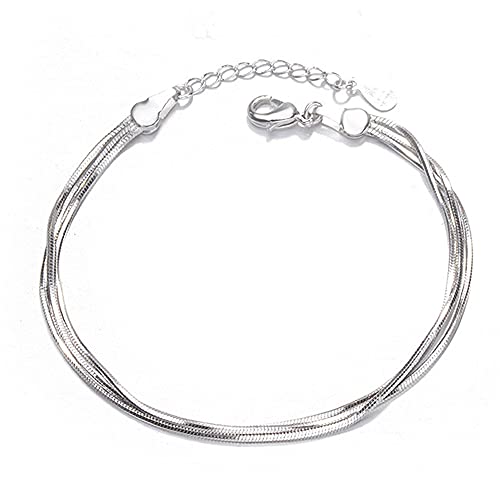 kelistom 925 Sterling Silver Bracelets for Women Teens, Love Heart Charm Chain Bracelet Bangle Fashion Jewelry Gifts - color: 3-layer snake chain