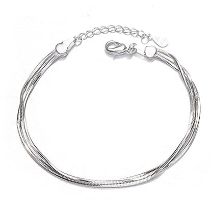 kelistom 925 Sterling Silver Bracelets for Women Teens, Love Heart Charm Chain Bracelet Bangle Fashion Jewelry Gifts - color: 3-layer snake chain