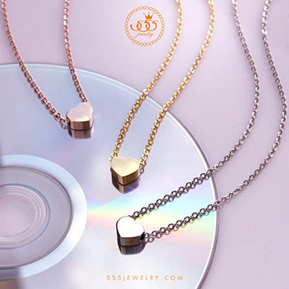 555Jewelry Womens Stainless Steel Love Cute Heart Shape Dainty Pendant Necklace - color: Silver - v2