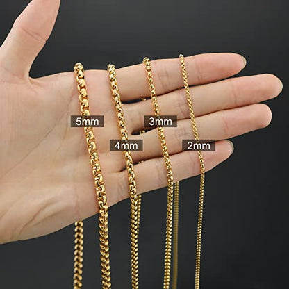 Mens Chain Necklaces, Stainless Steel Rolo Chain Necklace for Men & Women - color: 18K Gold Plated 3mm