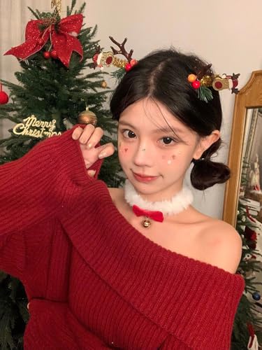 CJIAYUJEW Red Bow Velvet Choker Necklace Sexy Faux Fur Collar Bowtie Long Wrap Rope Neck Chain with Gold Pendant Bell Party Neck Accessories for Women - color: A