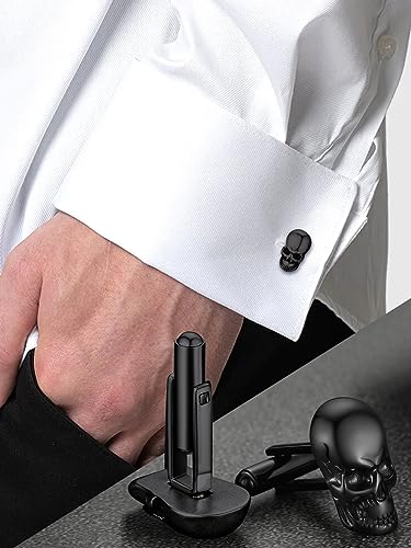 FaithHeart Mens Cufflinks, Norse Viking Tuxedo Shirt Cuff Links, Stainless Steel Cuff Links and Shirt Studs, Gift Box - style: 05. Skull Head-Black