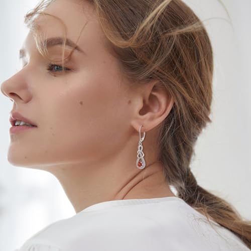 Dangle Drop Earrings for Women 925 Sterling Silver Heart Infinity Leverback Earrings Birthstone Jewelry Gifts for Women Wife Girlfriend Mother Daughter Her - color: 01 January - Garnet