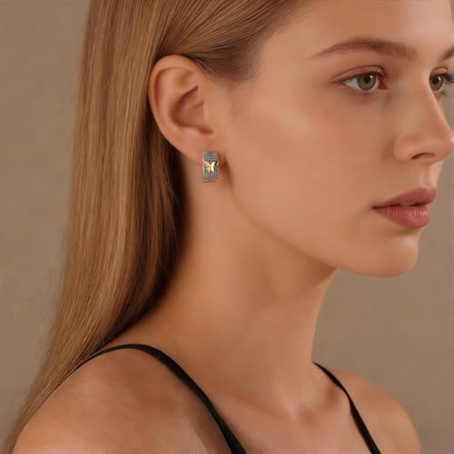 Turquoise Hoop Earrings for Women/Men 18K Real Gold Plated Cubic Zirconia Hoop Earrings Hypoallergenic Cartilage Ear Jewelry - color: Butterfly
