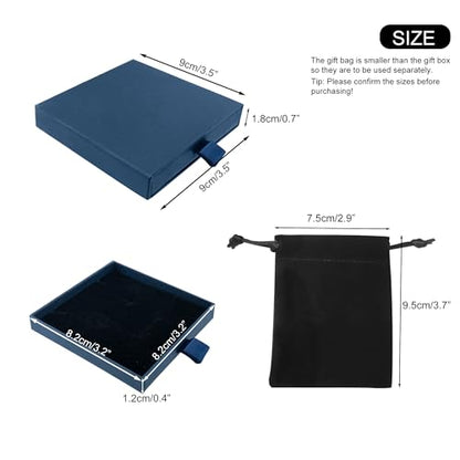Small Jewelry Gift Box and Velvet Bag, Necklace Bracelet Earring Cardboard Organizer Square Jewellery Gift Box Pendent Storage Case for Birthday Xmas Christmas Wrapping (Blue) - color: Blue