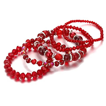 Noessla Beaded Boho Stretch Bracelet Colorful Stackable Crystal Beads Bracelets Trendy Costume Jewelry Mothers Day Gifts for Women - color: 21-Red