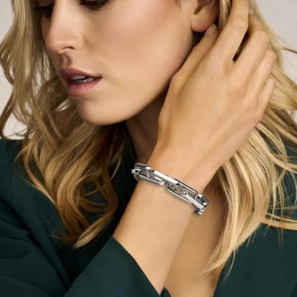 Chunky Gold Bracelet for Women Non Tarnish, Trendy Stretch Cuban Link Chain Plated Gold Bangle Bracelets - color: Paperclip-Silver