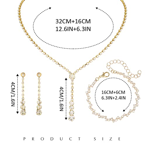 Bride Silver Bridal Necklace Earrings Set Crystal Wedding Jewelry Set Rhinestone Choker Necklace for Women and Brides - color: D Gold