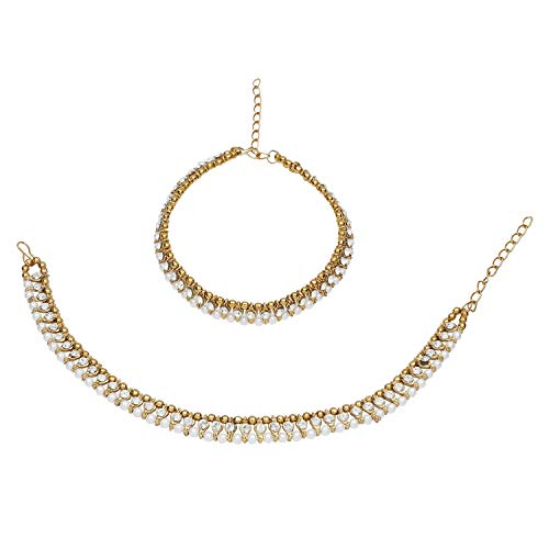 Efulgenz Indian Anklets Crystal Faux Pearl Ankle Bracelet Jhanjara Payal