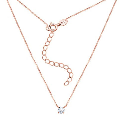 Amazon Essentials Necklace for Women, 14K Brass Chain with Cubic Zirconia Solitaire Pendant - color: Rose Gold