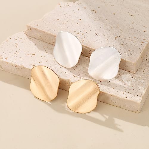FANZE 2 Pairs Matte Gold Sliver Clip on Earrings for Women No Piercing | No Piercing Button Earring Comfortable Fashion Jewelry Gift - color: Set-11