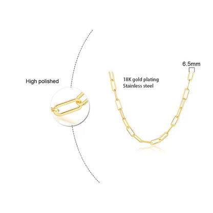 Stainless Steel Dainty Paperclip Link Chain Necklace for Women - color: Gold