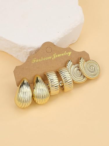 12 Pairs Chunky Gold Hoop Earrings for Women Trendy, Gold Plated Lightweight Hypoallergenic Stack, Thick Open Twisted Huggie Hoops Earring Set - color: 12 Pairs Gold Thick