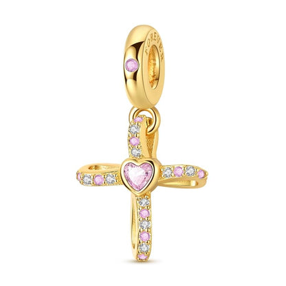 Gold Flower Family Charms for Bracelet Bead Charm for Women Jewelry Present - style: Gold Cross
