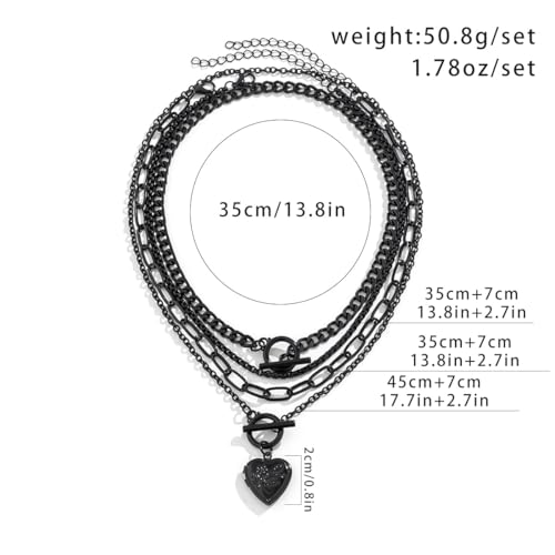 CSIYANJRY99 Layered Gold Necklaces for Women Chunky Gold Necklace Stack Layered Cuban Paperclip Snake Chain Necklace Retro Coin Dainty Pendant Toggle Clasp Necklace - style: Black Heart