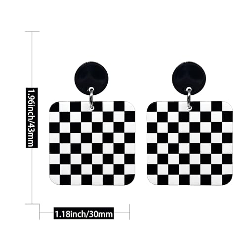 KaFu Checkerboard Earrings for Women 70s 80s Retro Acrylic Black White Striped Checkered Geometric Dangle Earrings Resin Rectangle Earrings Statement Jewelry - color: style-5