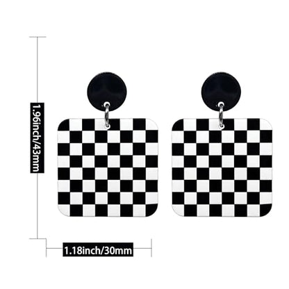 KaFu Checkerboard Earrings for Women 70s 80s Retro Acrylic Black White Striped Checkered Geometric Dangle Earrings Resin Rectangle Earrings Statement Jewelry - color: style-5