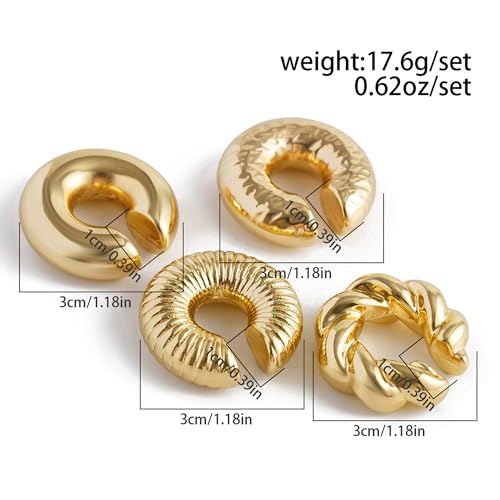 4pcs Chunky Gold Silver Ear Cuff Set for Women Punk Metallic Twist Non Piercing Clip Cuff Earrings Trendy Jewelry Set for Daily Party - style: style A