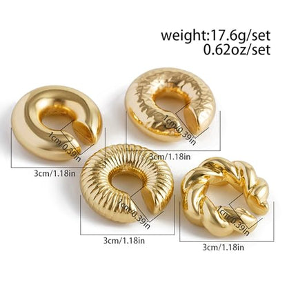 4pcs Chunky Gold Silver Ear Cuff Set for Women Punk Metallic Twist Non Piercing Clip Cuff Earrings Trendy Jewelry Set for Daily Party - style: style A
