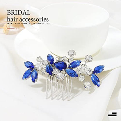 Catery Blue Wedding Hair Comb Crystal Bridal Side Clip Rhinestones Bridesmaid Hairpiece Accessories for Brides and Women (Blue) - color: D Blue