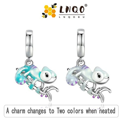 LNQOBU 925 Sterling Silver Charms Color-changing Chameleon Dangle Charm Beads Glow in the Dark Charme fits Pandora Bracelets and Necklace Jewelry Gift for Women - style: C-Blue Chameleon Charm