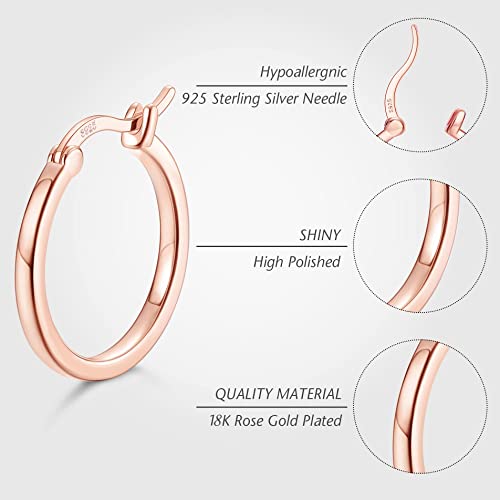 18K Gold Plated Hoop Earrings - 925 Sterling Silver Hoop Earrings Womens Hypoallergenic Hoops | Square Tube Hoop Earrings for Women 15mm/20mm/30mm/40mm - color: Rose Gold 40mm