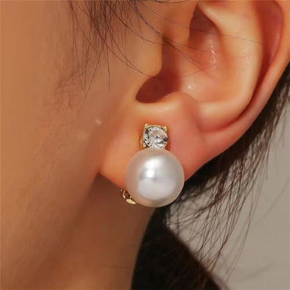 Pearl Clip on Earrings for Women Freshwater Baroque Pearl Dangle Drop Earrings Non Pierced 14K Gold Plated Oval Earrings White Imitation Pearl Earrings Fashion Wedding Minimalist Jewelry