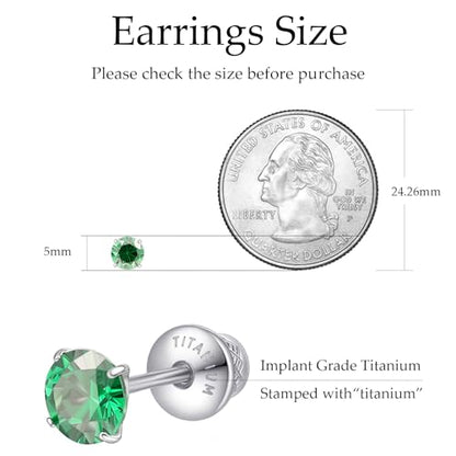 Limerencia Birthstone Screw Back Earrings G23 Implant Grade Titanium Stud Earrings Hypoallergenic Cubic Zirconia Posts Studs Jewelry Gifts for Girls Sensitive Ears - color: May