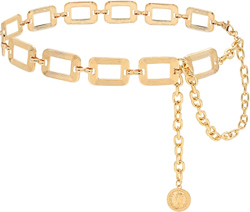 Women's Chain Belt Metal Waist Belt Chunky Belly Link Belt - color: Square Gold, size: XL: 59 in