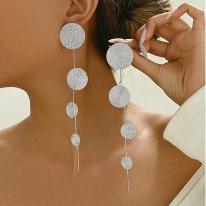 Gold Dangle Earrings for Women Long Statement Drop Boho Gold Chandelier Disc Tassel Earrings Dangle for Party Wedding Trendy Jewelry Gifts - color: J1