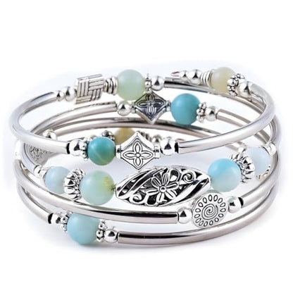 Boho Wrap Beaded Bracelet for Women – Handmade Natural Stone Jewelry – Stainless Steel Adjustable Ethnic Chic Gift - color: Premium Amazon Stone