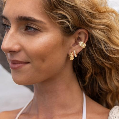 MYEARS Women Ear Cuff Earrings Gold Non Pierced Cartilage Clip on Open Wrap Hoop 14K Gold Plated Simple Hypoallergenic Everyday Jewelry - style: Piano Keys