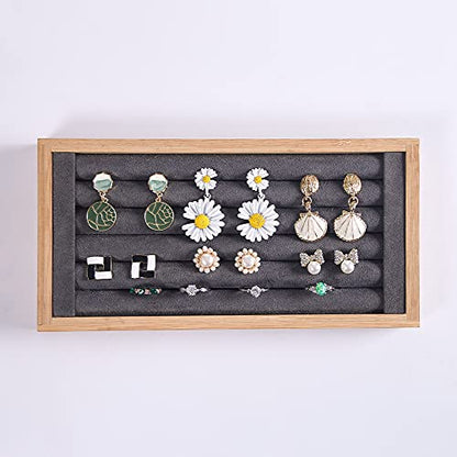 Coward Bamboo Ring Earrings Display Holder Jewelry Storage Tray Organizer (gray) - color: Gray Velvet