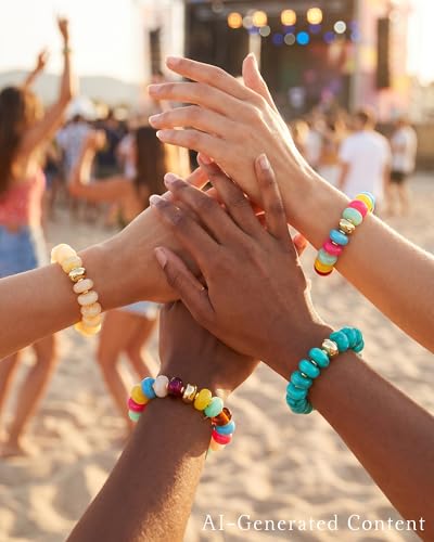 4 Pcs Chunky Beaded Bracelets for Women | Adjustable Colorful Resin Beads Bracelets Stretch Beaded Bracelet Boho Summer Beach Vacation Jewelry Gift - color: Color 3