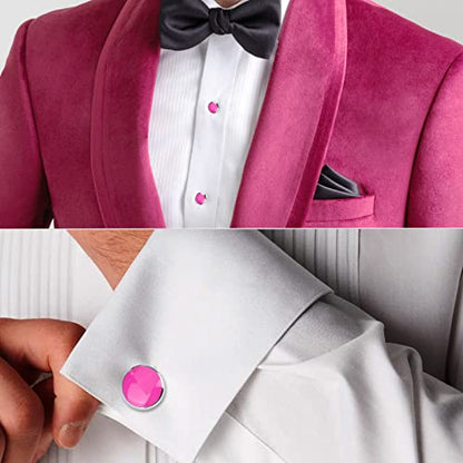 AMITER Men’s Cufflinks and Tuxedo Studs Set, Suitable for Black Suit White Shirts on Wedding, Anniversary, Birthday - color: Pink+silver color