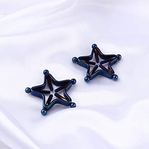 1 Pair Adults Non-Piercings Nipple Shield Adjustable Body Piercing Geometric Stars Nipple Clamp Ring Body Jewelry - color: #1 Blue