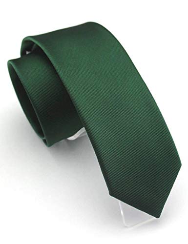 JEMYGINS 2.4" Solid Color Skinny Tie and Pocket Square with Tie Clip Sets for Men (6cm) - color: Dark Green