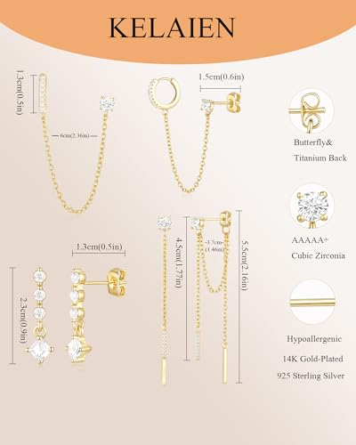 Gold Silver Earrings for Women Trendy 14K Gold Plated Dangle Hypoallergenic Cartilage Earrings Small 925 Sterling Silver Post Dainty Hoop Drop Pearl Earring Stacks Set Huggie Chain Earrings Jewelry - color: D-Hoop Earrings-Gold