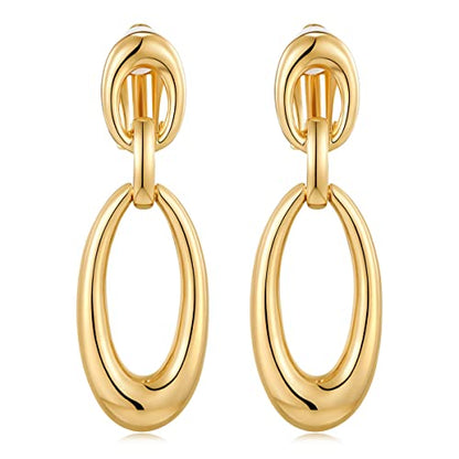 MUYAN Gold Clip On Drop Earrings for Women Non Piercing Dangle Earrings Fashion Jewelry - color: E Clip Gold