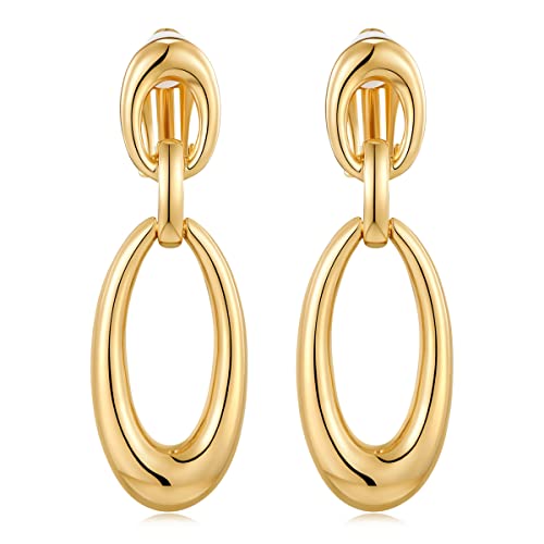 MUYAN Gold Clip On Drop Earrings for Women Non Piercing Dangle Earrings Fashion Jewelry - color: E Clip Gold