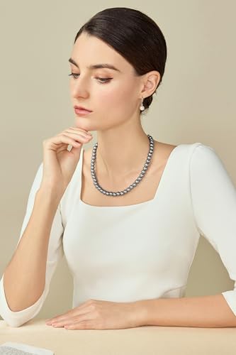 BABEYOND Round Imitation Pearl Necklace Wedding Pearl Necklace for Brides - color: Grey, size: 8mm