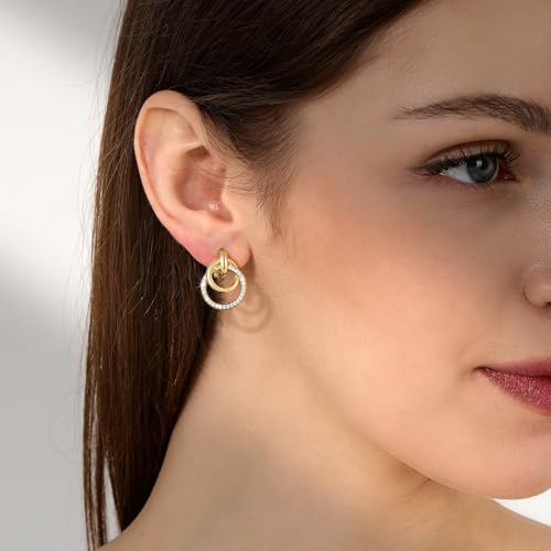 Awinesn Chunky Clip On Earrings for Women Hypoallergenic 14K Gold Plated Knot Link Clip Earrings Geometric Statement Hoop Non Pierced Earrings Jewelry for Women Fashion Trendy Jewelry Gifts - color: big hoop cz-g